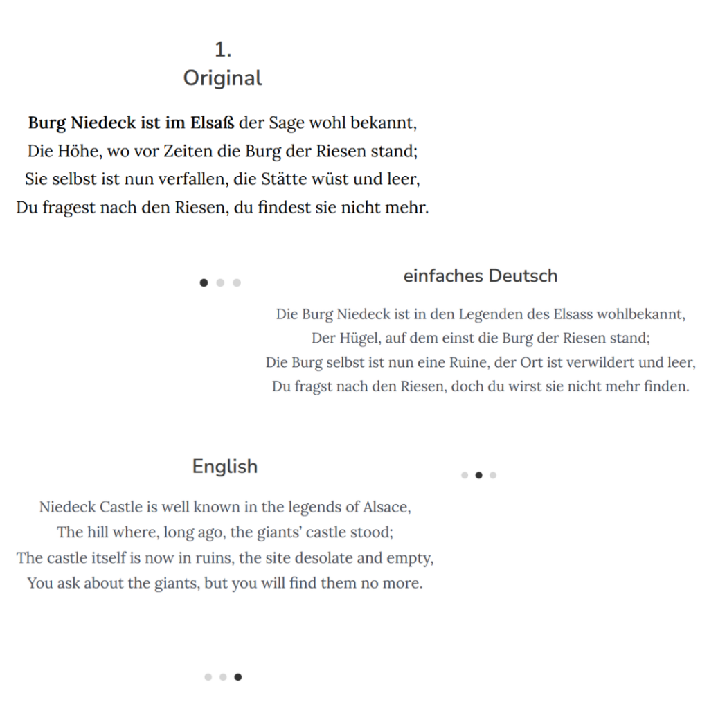 original German contemporary easy German English translation